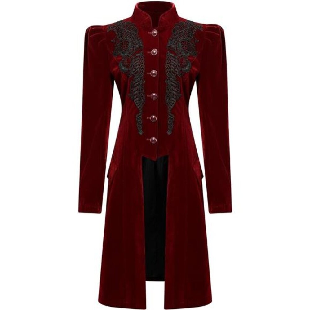 Whimsigoth VICTORIAN STYLE Puff Sleeve Fitted Velvet & Lace Goth Jacket Coat MED